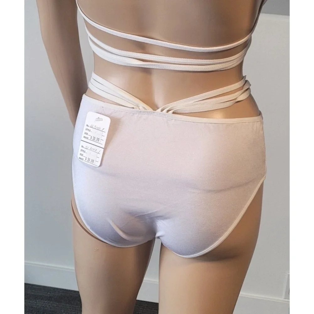 Woman Sexy White Cotton Stretch Bikini Size Medium SL3140 - Picture 6 of 8